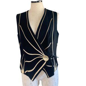 Terry & Toni  1980s Womens Black Gold Size M Hand-Painted Suede Vest Art To Wear